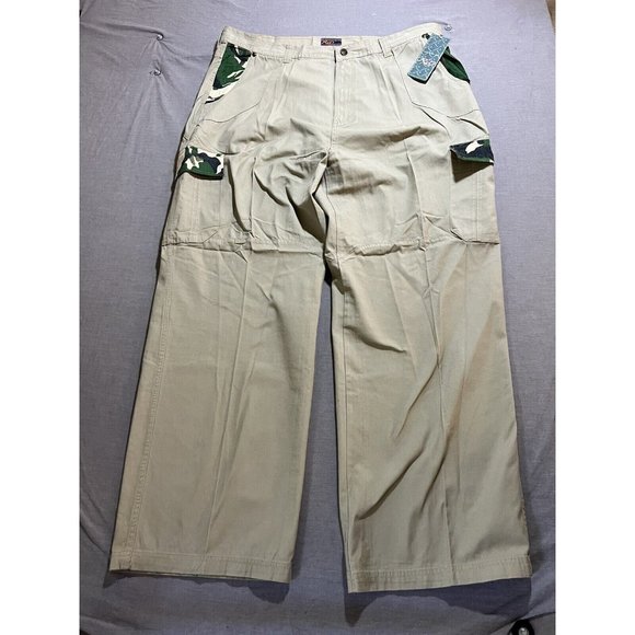 Rio Cargo‎ Pants Mens 44 Beige Relaxed Belted Pocketed Zip Button Men 44x32 - Picture 1 of 10
